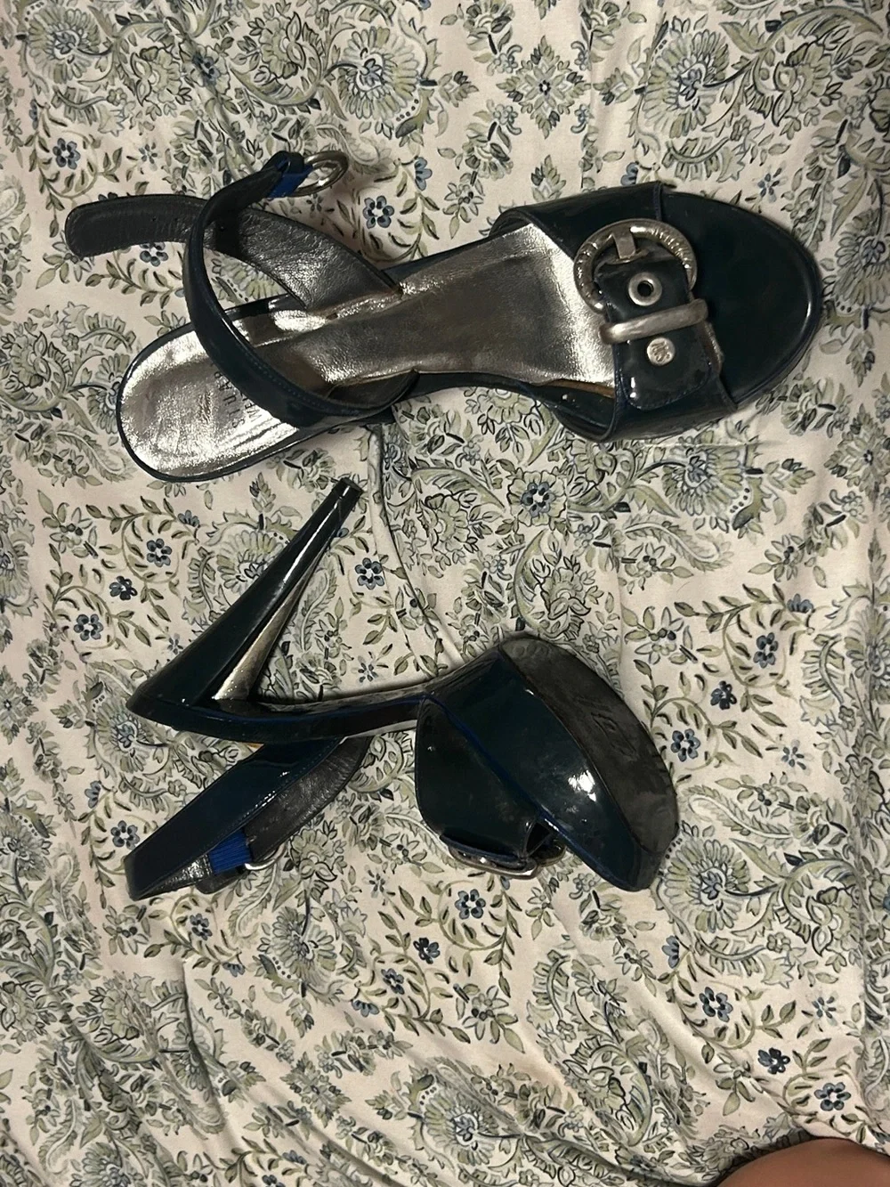 Stuart Weitzman Dark Teal Platform Stiletto Sandals with Buckle